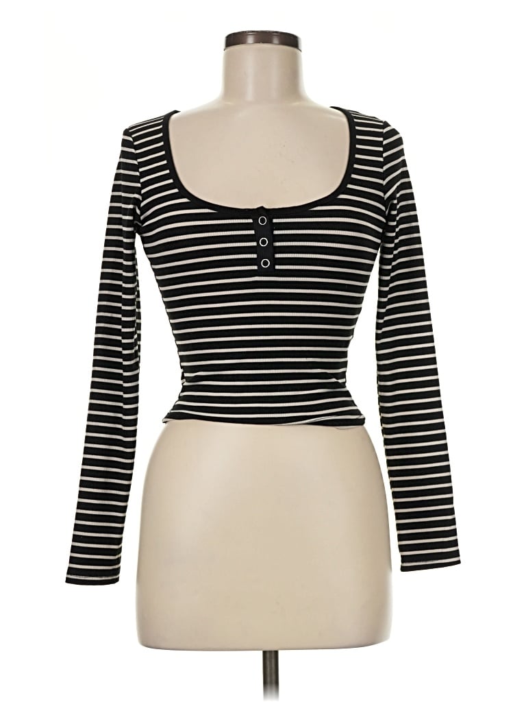 Pre-owned Dazy Long Sleeve Henley Shirt In Black