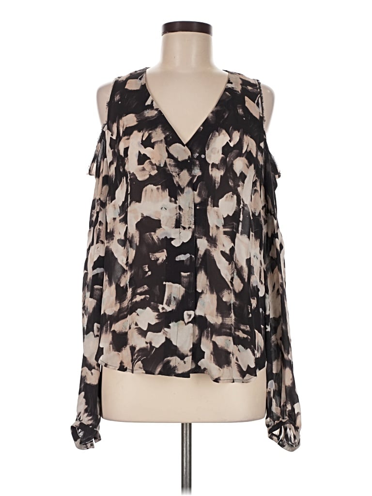 Pre-owned Go By Go Silk Sleeveless Silk Top Brown Cold Shoulder Neckline Tops