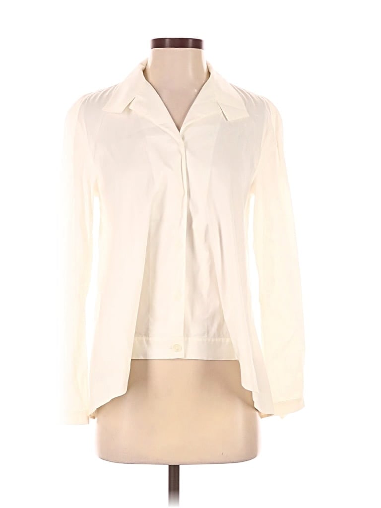 Pre-owned Donna Karan Long Sleeve Blouse In White