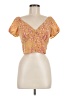 Pink Rose Yellow Gold Short Sleeve Blouse Size M - photo 1