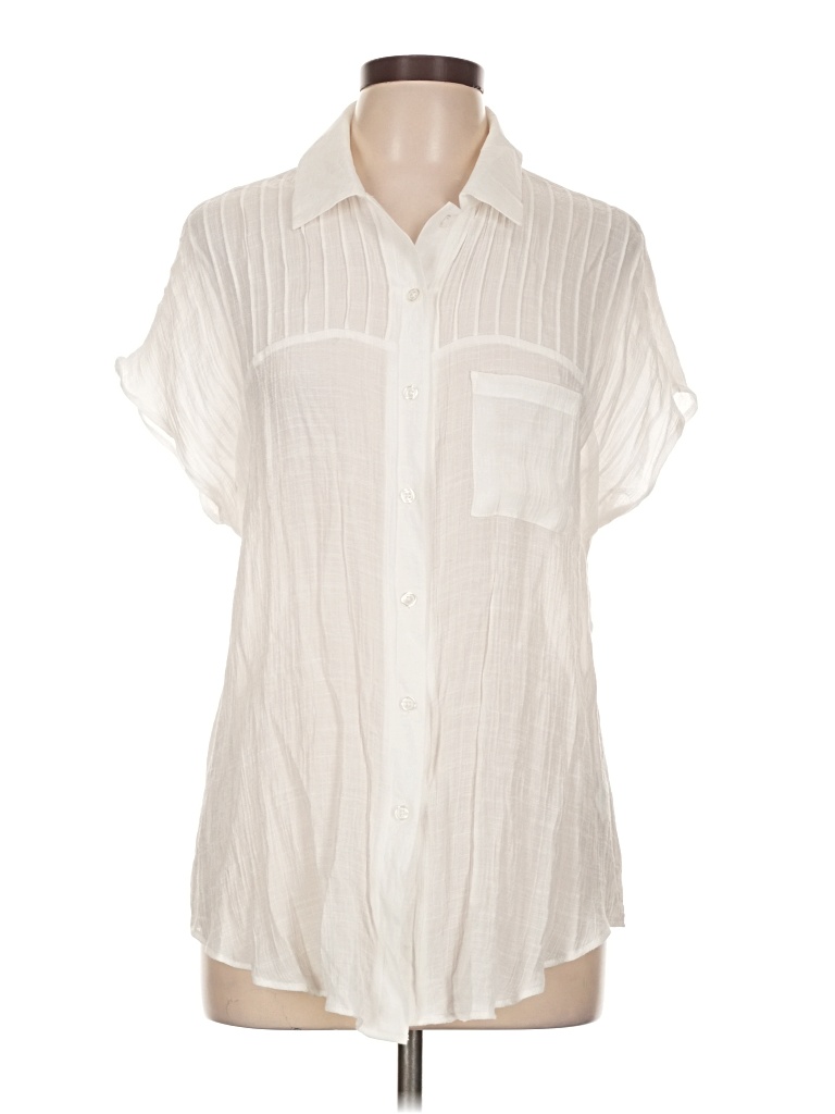 Pre-owned Christopher & Banks Short Sleeve Blouse In Ivory