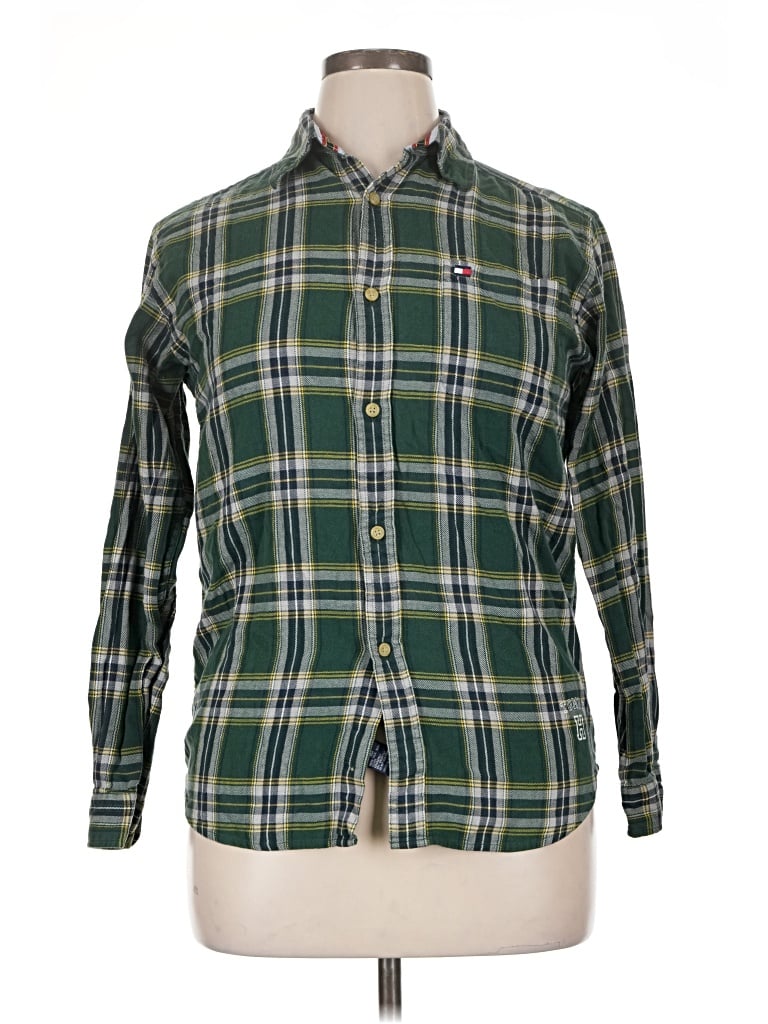 Pre-owned Tommy Jeans Long Sleeve Button Down Shirt In Green