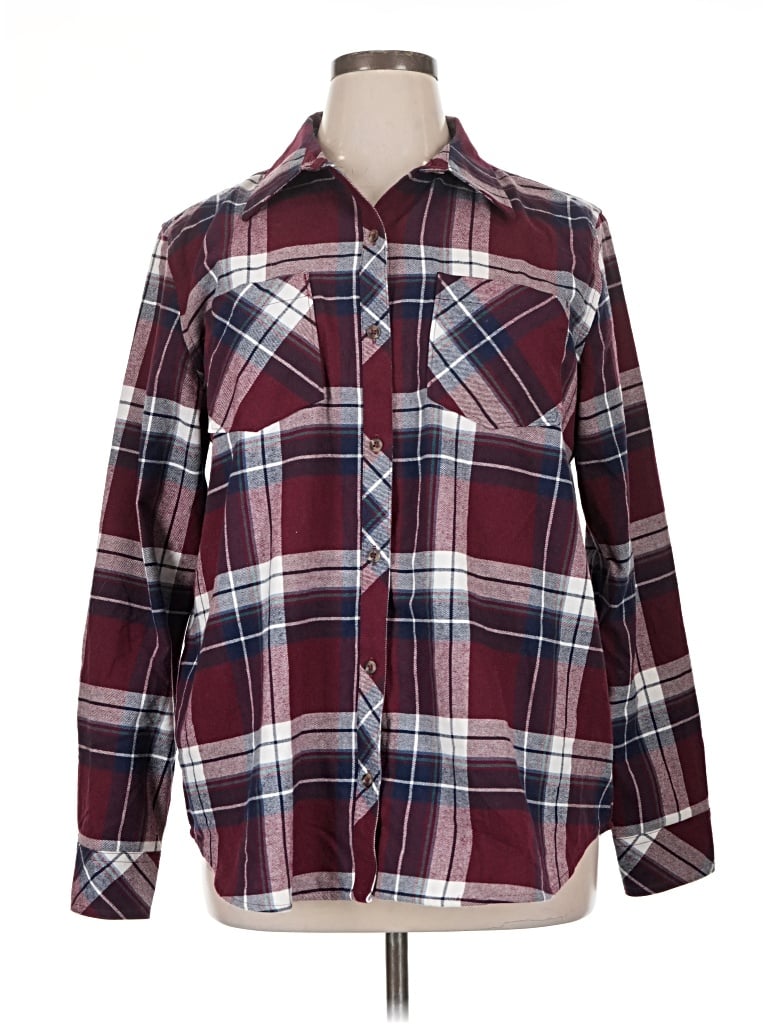 Pre-owned Natural Reflections Long Sleeve Button Down Shirt In Burgundy