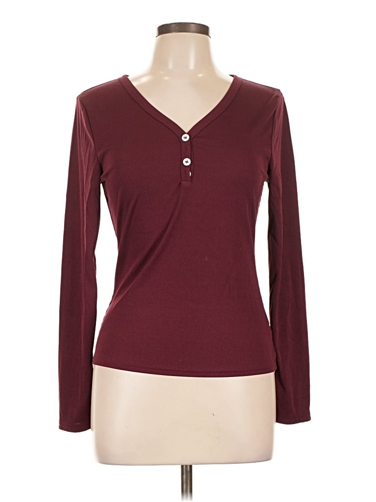 Pre-owned Shein Long Sleeve Henley Shirt In Burgundy