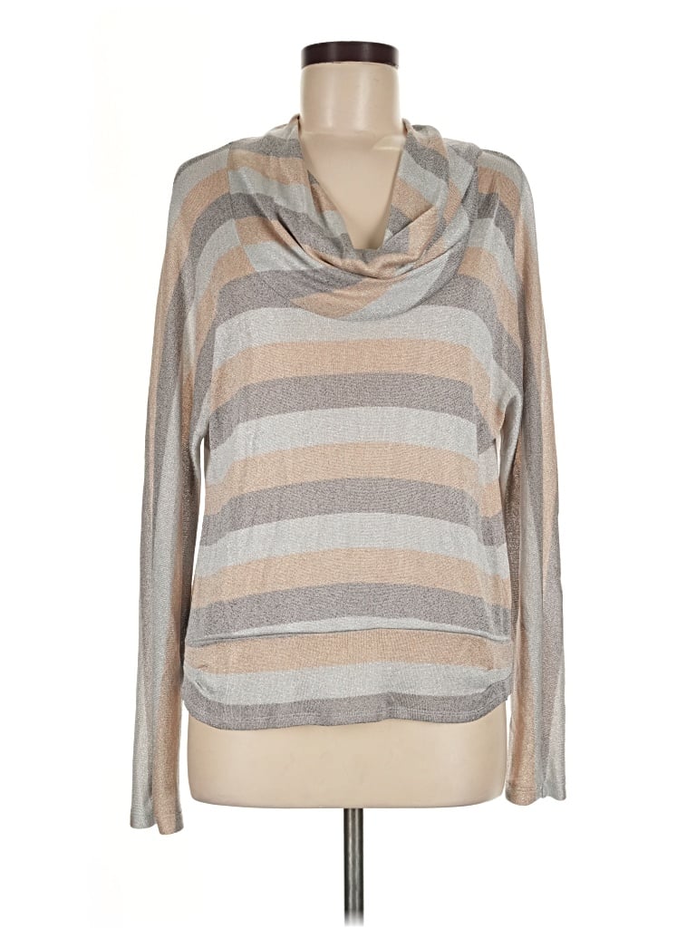 Pre-owned Peck & Peck Long Sleeve Top Silver Cowl Neck Tops