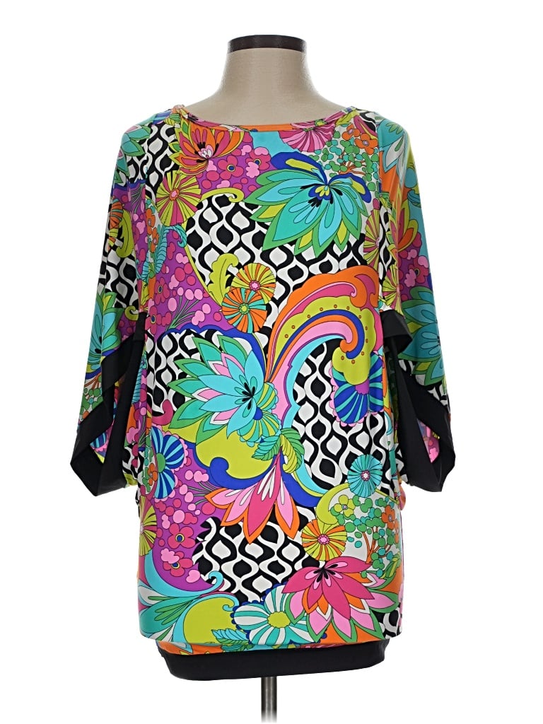 Trina Turk 3/4 Sleeve T-Shirt: Teal Tops - Size Large