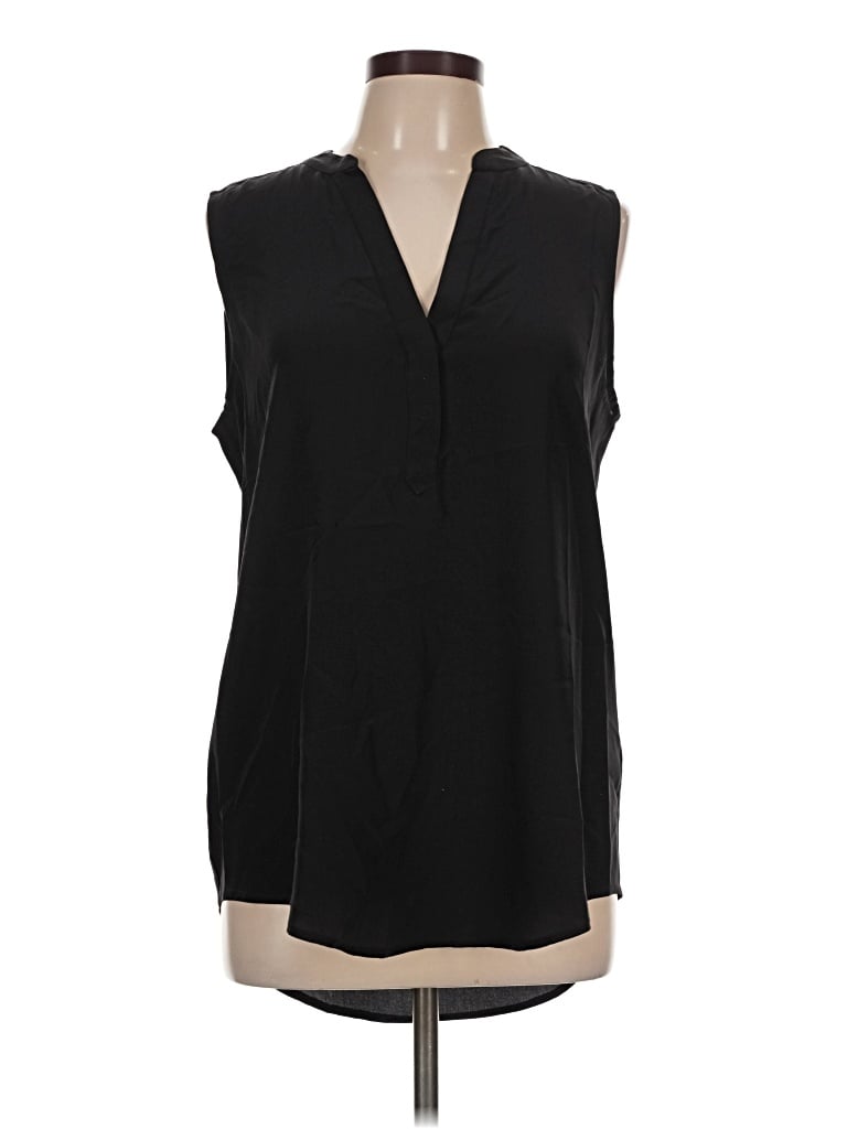 Pre-owned C. Wonder Sleeveless Silk Top Black Plunge Neckline Tops