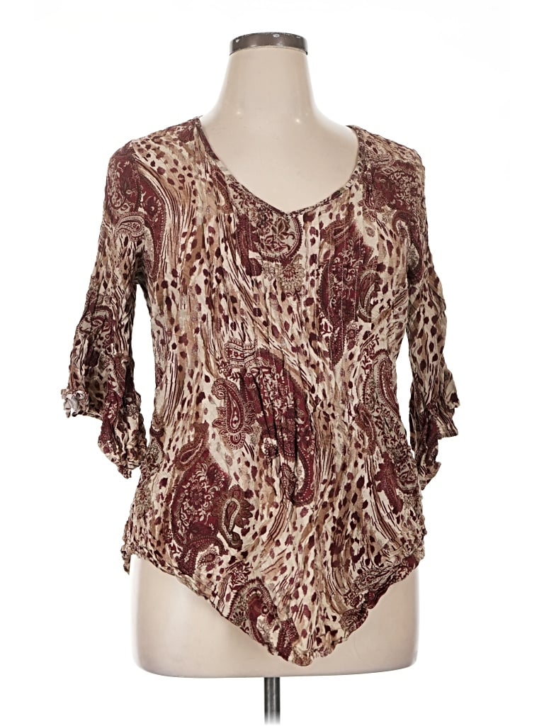 Pre-owned Avenue 3/4 Sleeve T-shirt In Brown