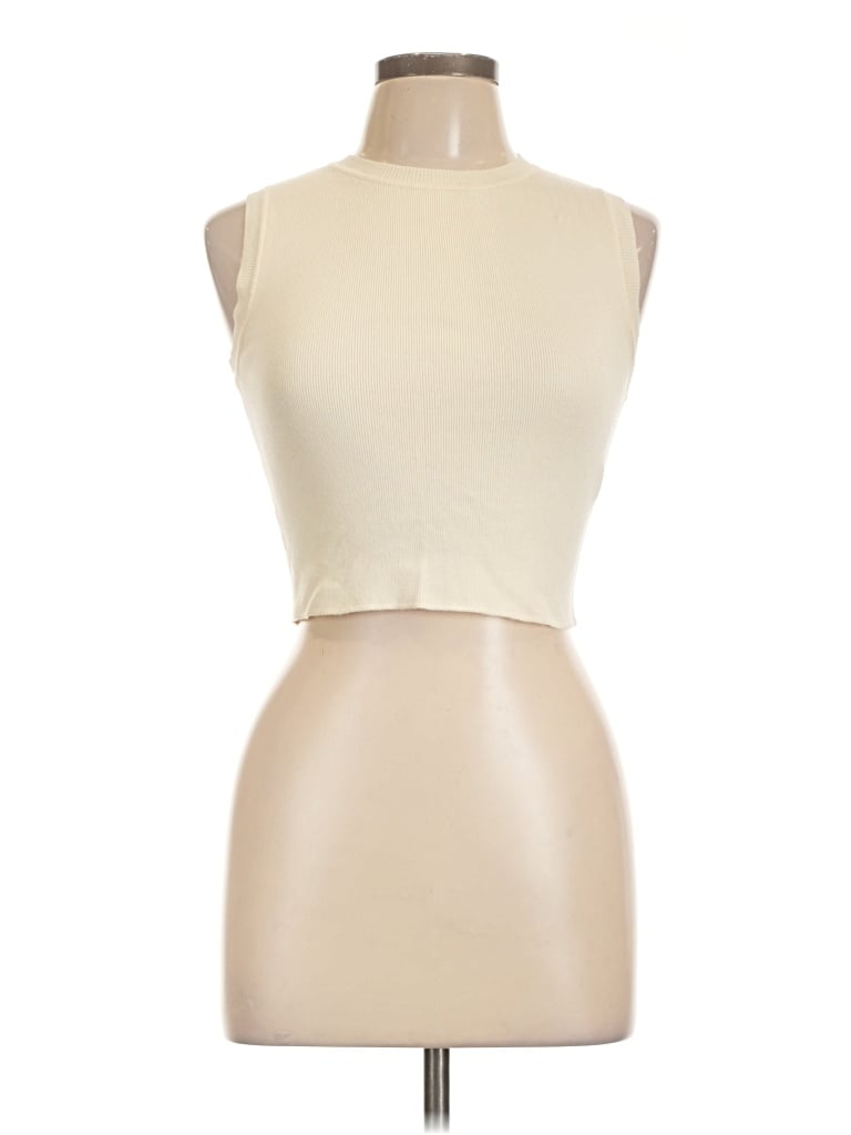 Pre-owned Zara Sleeveless Top Ivory High Neck Tops