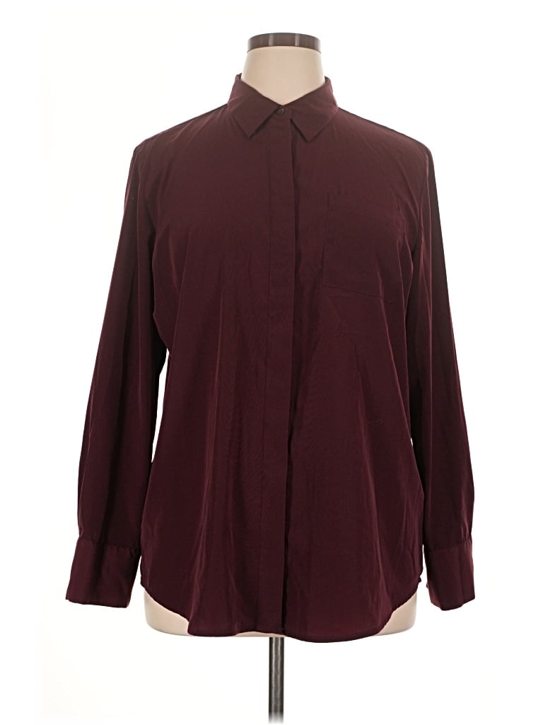 Pre-owned Nine West Long Sleeve Blouse In Burgundy