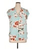 Fun2Fun 100% Polyester Floral Teal Short Sleeve Blouse Size XL - photo 1