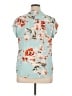 Fun2Fun 100% Polyester Floral Teal Short Sleeve Blouse Size XL - photo 2