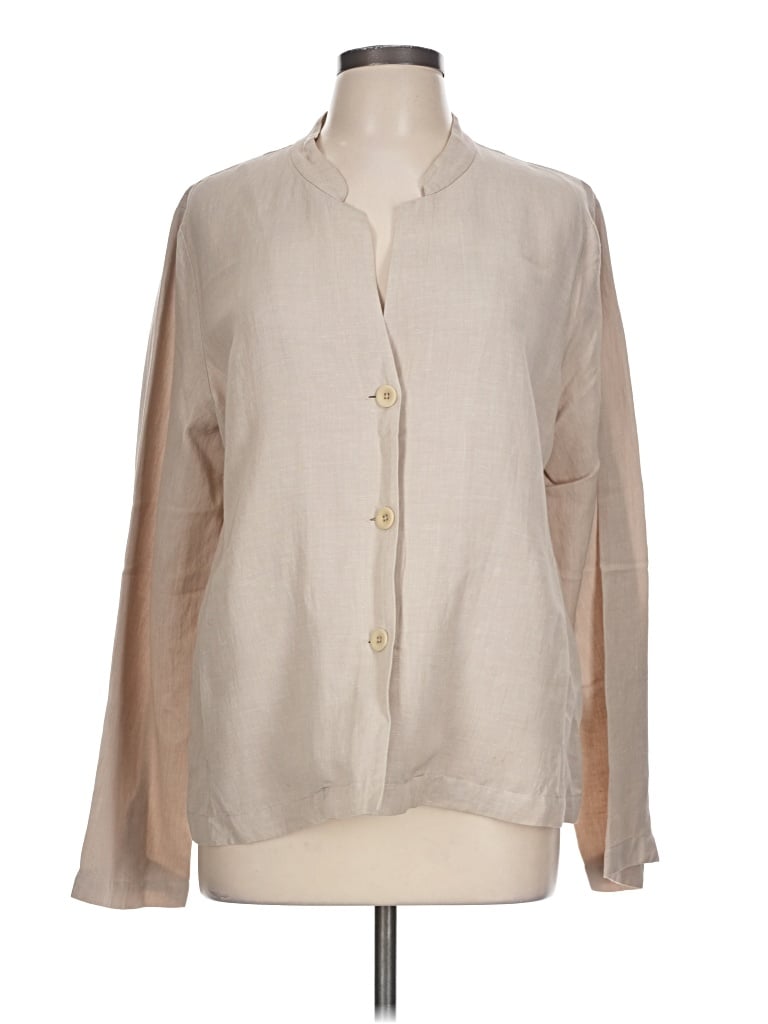 Pre-owned Eileen Fisher Long Sleeve Blouse In Tan