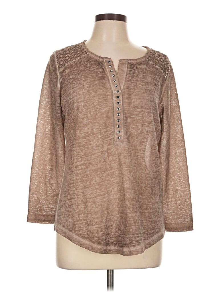 Pre-owned Venus 3/4 Sleeve Top Brown Keyhole Neckline Tops