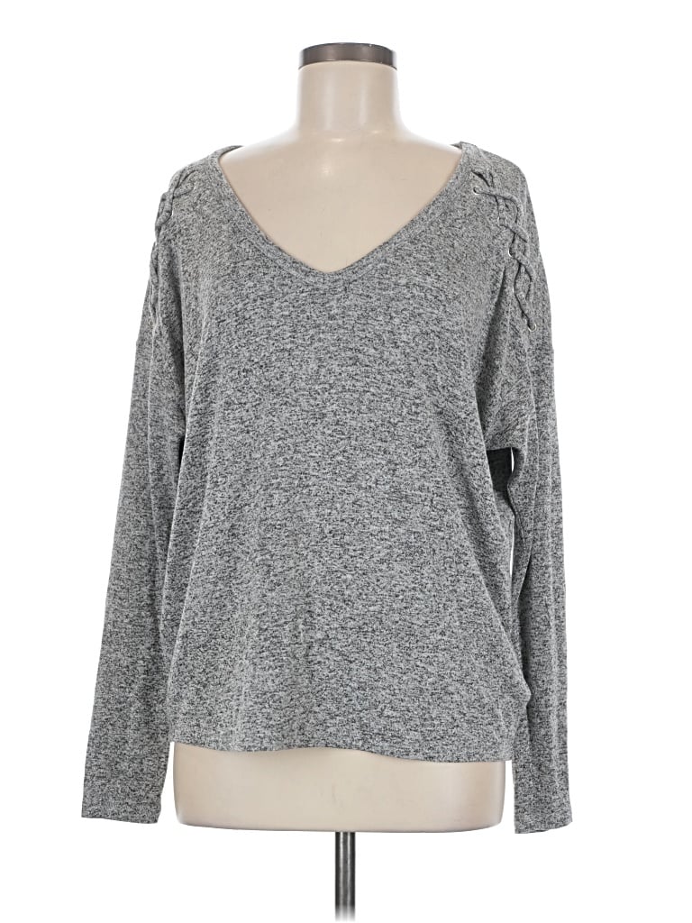 Pre-owned Express Long Sleeve Top Gray V-neck Tops