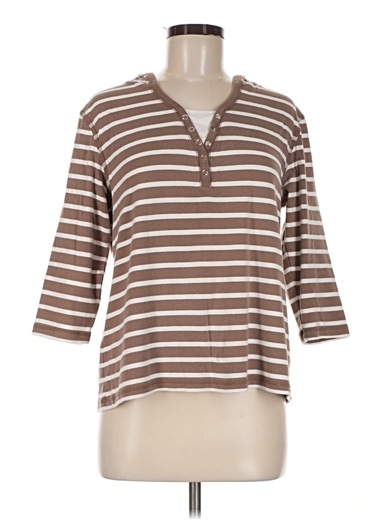 Pre-owned Karen Scott Sport 3/4 Sleeve Top Brown V-neck Tops