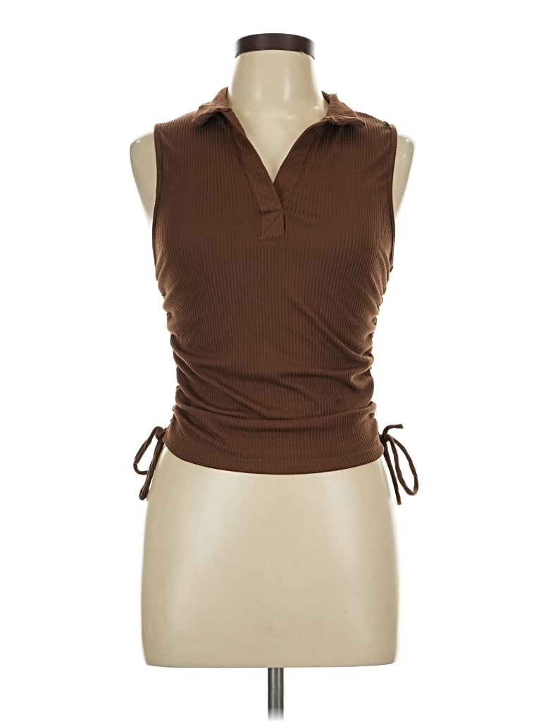 Pre-owned Just Polly Sleeveless Blouse In Brown