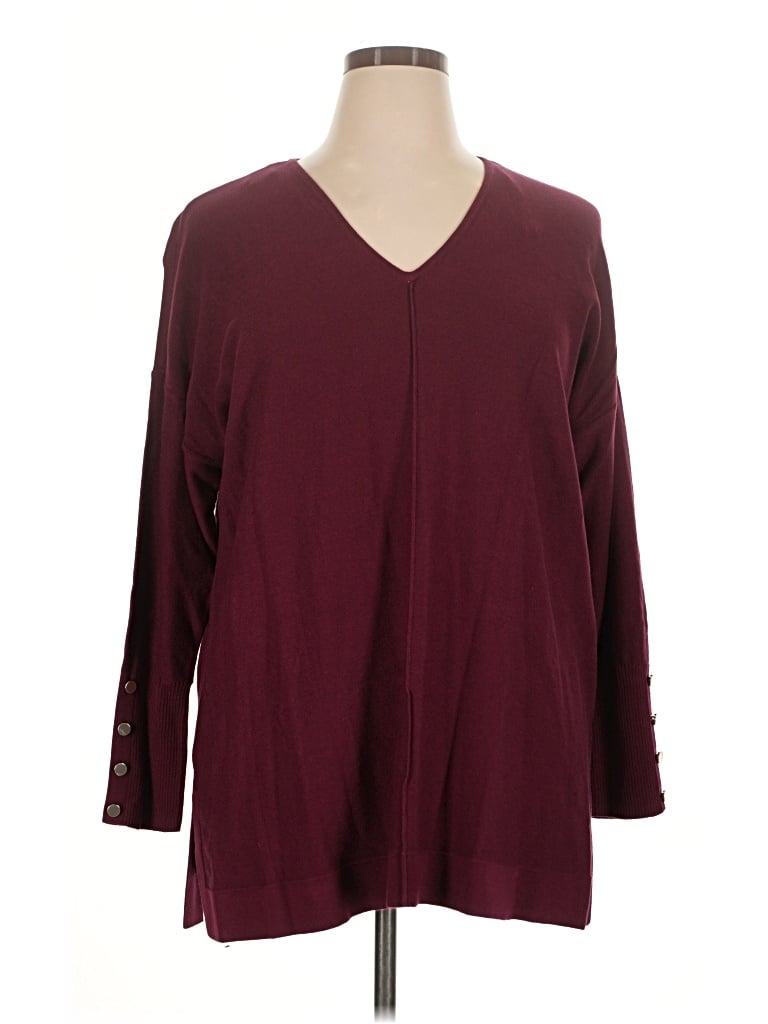 Pre-owned Anne Klein Cardigan Sweater In Burgundy