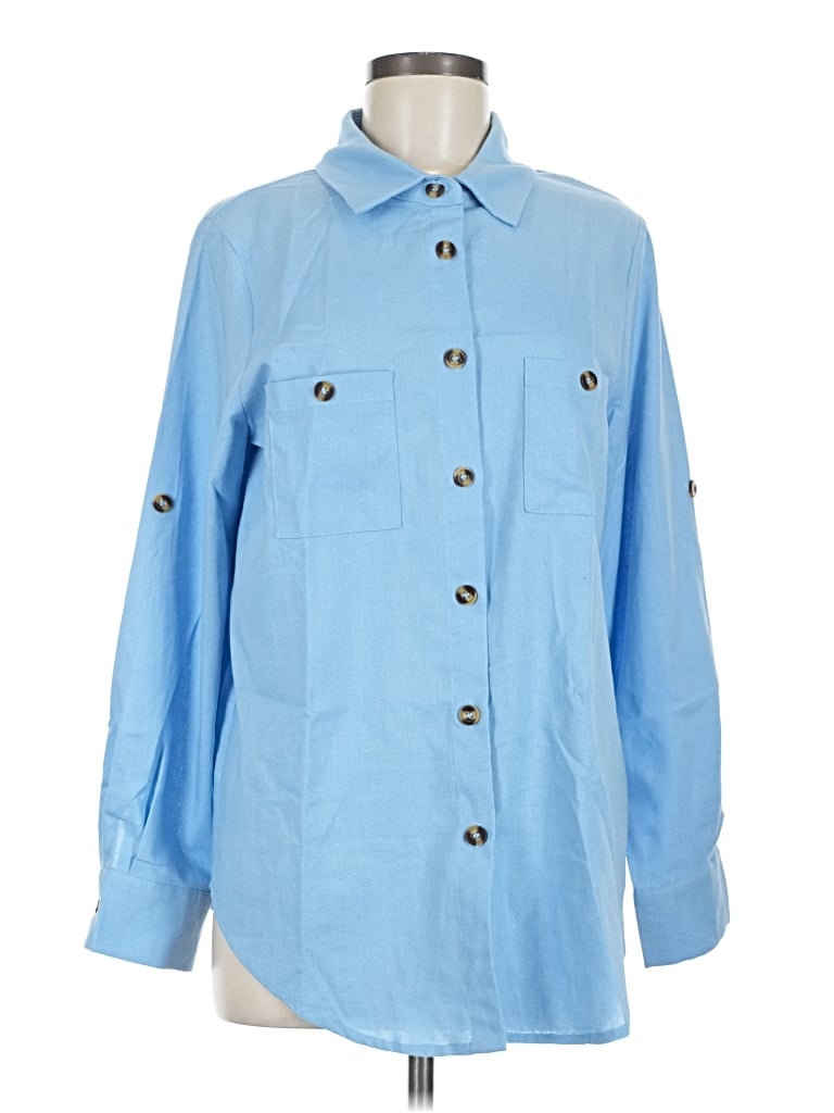 Pre-owned Zeagoo Long Sleeve Button Down Shirt In Blue