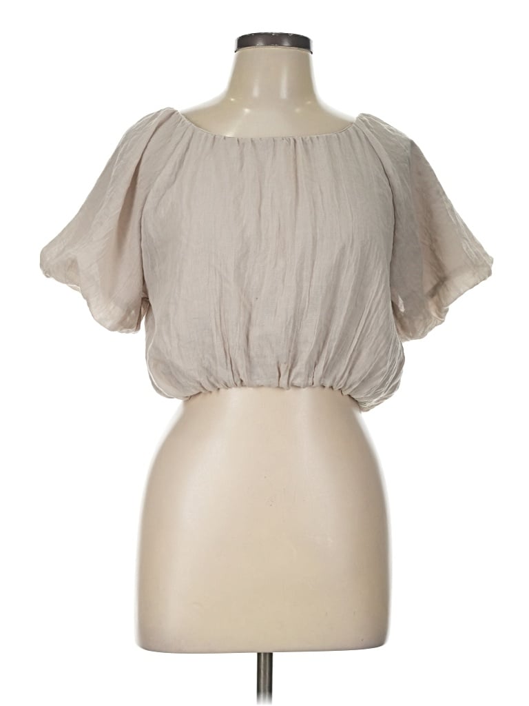 Pre-owned Forever 21 Short Sleeve Blouse In Tan
