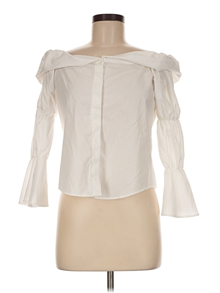 Pre-owned Zara Basic 3/4 Sleeve Blouse In Ivory