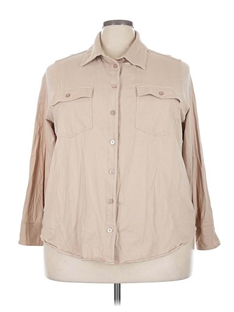 Pre-owned Universal Standard 3/4 Sleeve Button Down Shirt In Tan