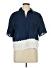 Talbots 100% Cotton Color Block Blue Short Sleeve Blouse Size Lg Petite - photo 1