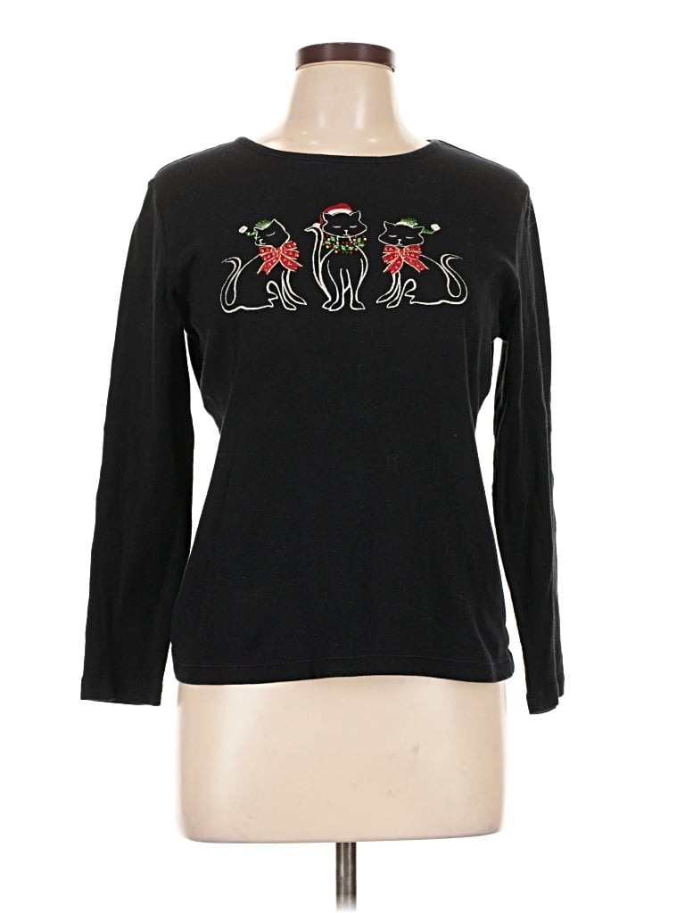 Pre-owned Karen Scott Long Sleeve T-shirt In Black