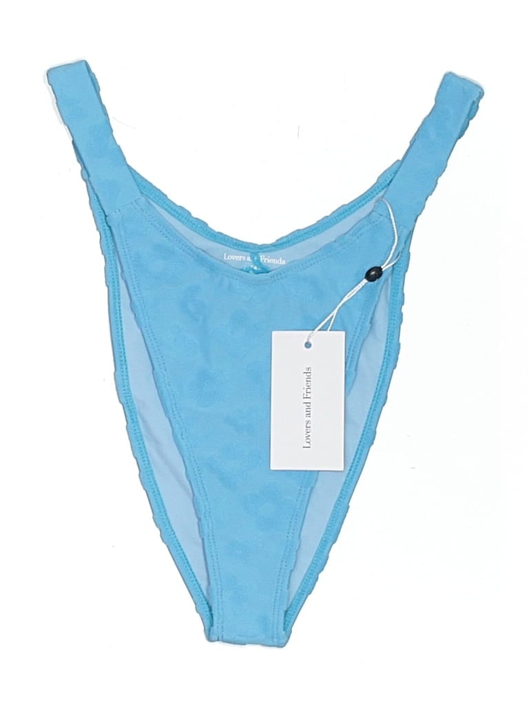 Pre-owned Lovers & Friends Swimsuit Top Blue Solid Pattern Swimwear