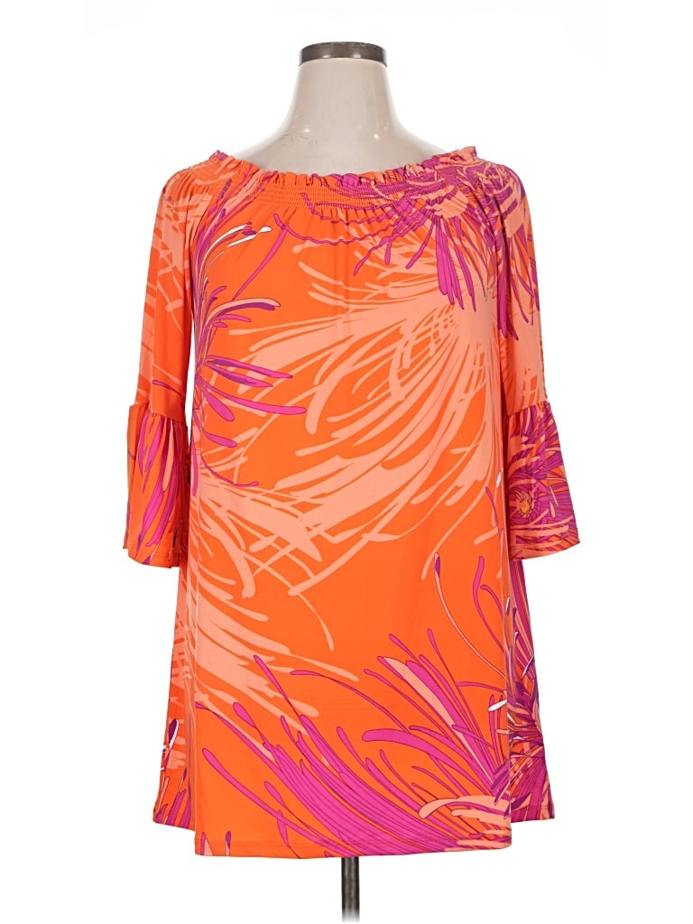 Trina Trina Turk Casual Dress - Shift: Orange Print Pattern Dresses - New - Size X-Large
