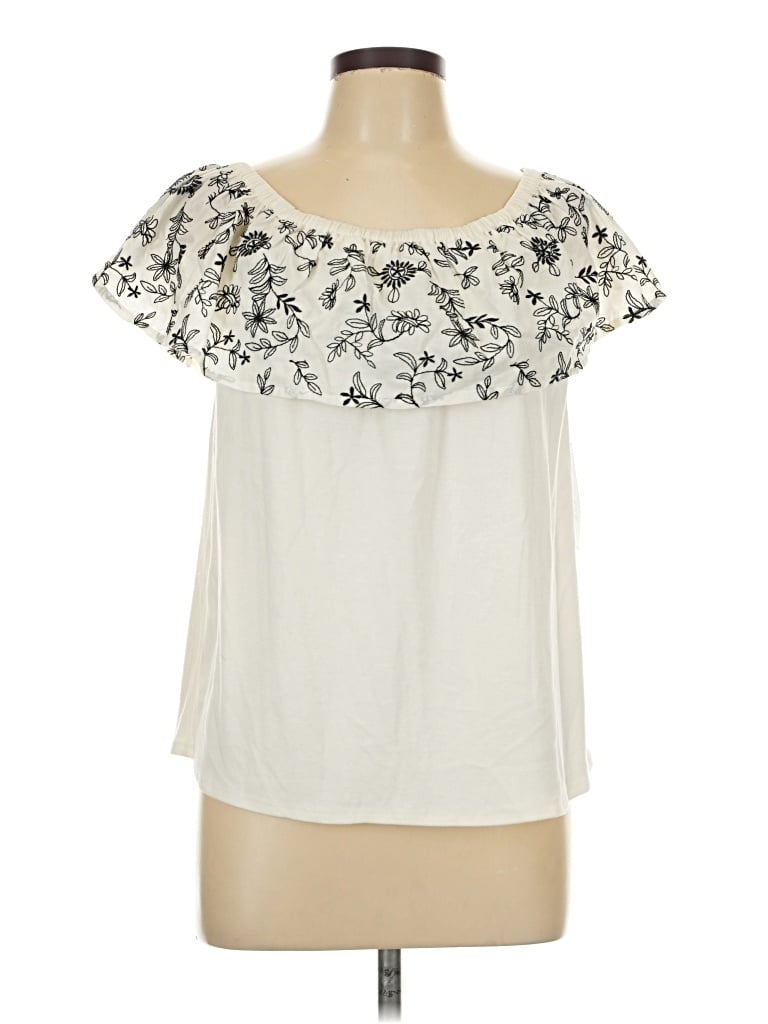 Pre-owned Calligraphie Short Sleeve Top Ivory Scoop Neck Tops
