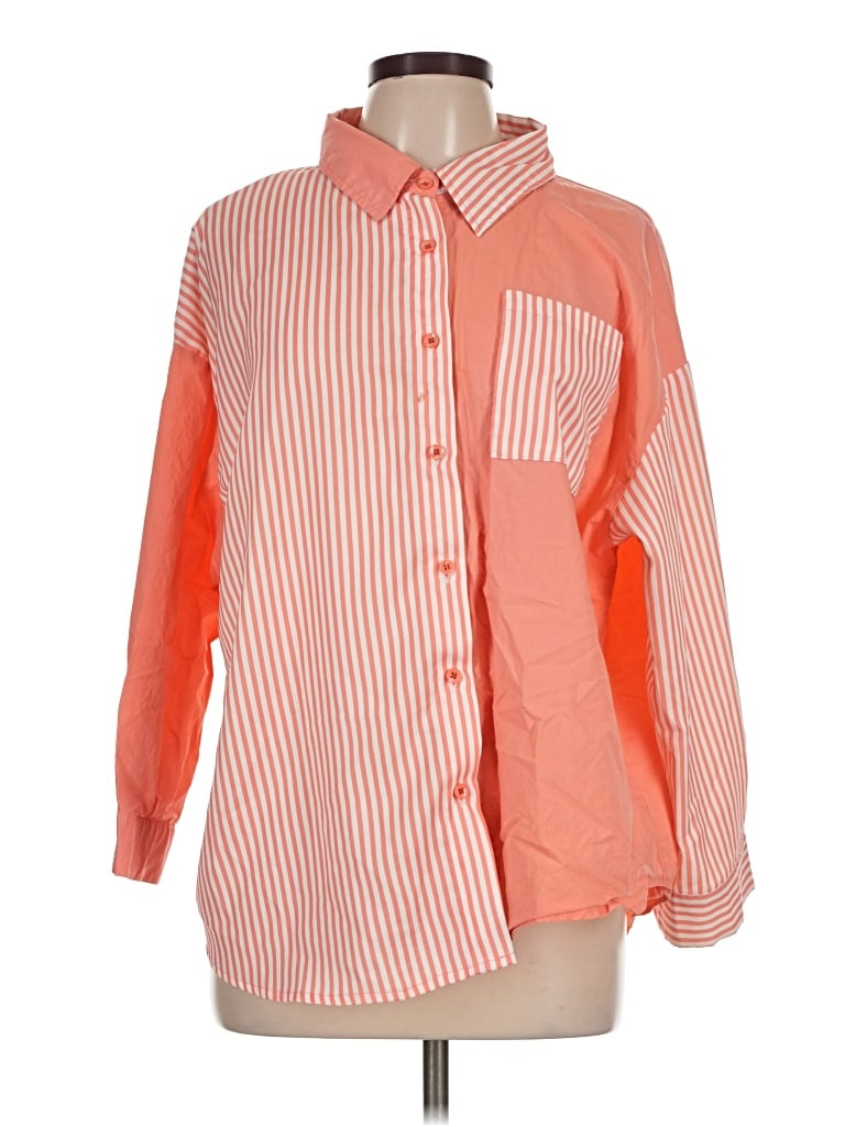 Pre-owned Pink Lily Long Sleeve Button Down Shirt In Orange