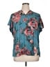 Maurices 100% Polyester Floral Teal Short Sleeve Blouse Size 0X - photo 1