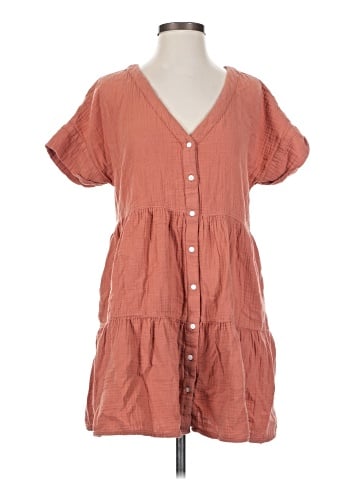 Madewell Lightspun Cuff-Sleeve Button-Front Tiered Mini Dress (view 1)