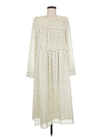 Madewell Smocked Ruffle-Shoulder Midi Dress in Inkbrush Dots (view 1)