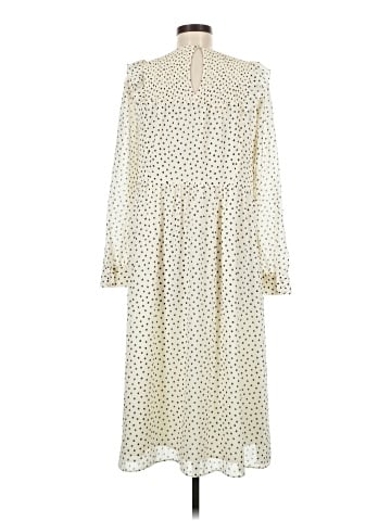 Madewell Smocked Ruffle-Shoulder Midi Dress in Inkbrush Dots (view 2)