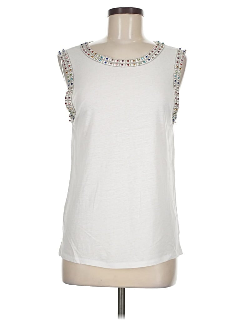 Generation Love Sleeveless Top Silver Keyhole Neckline Tops In White