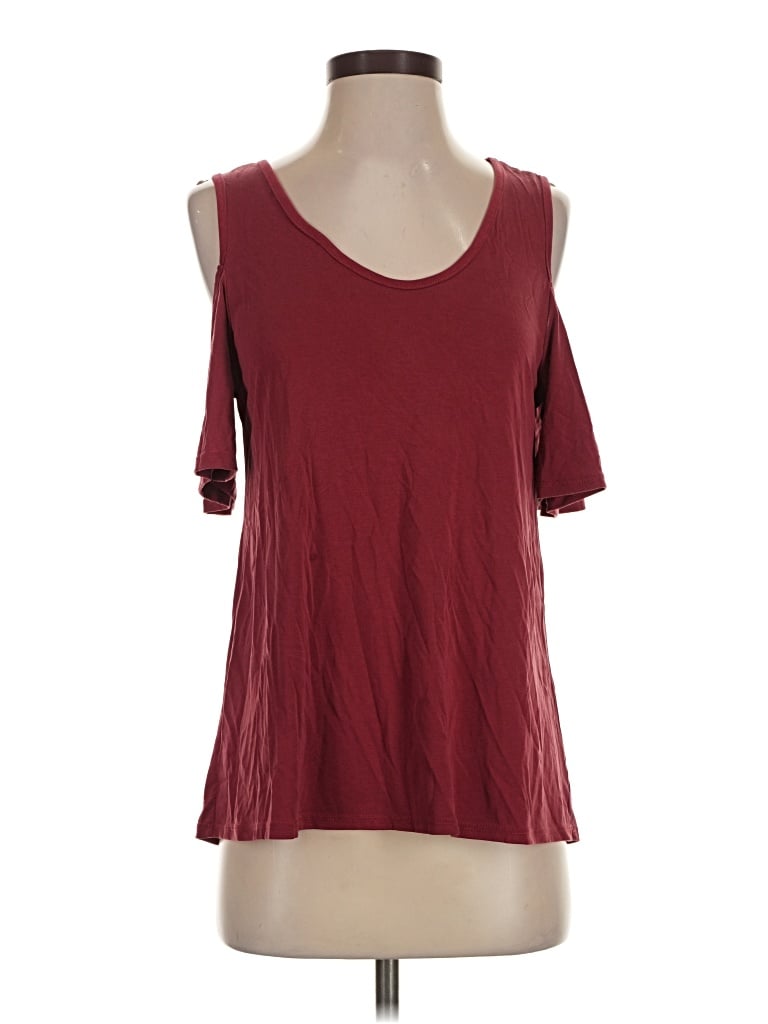 Pre-owned Miami Short Sleeve Top Burgundy Cold Shoulder Neckline Tops