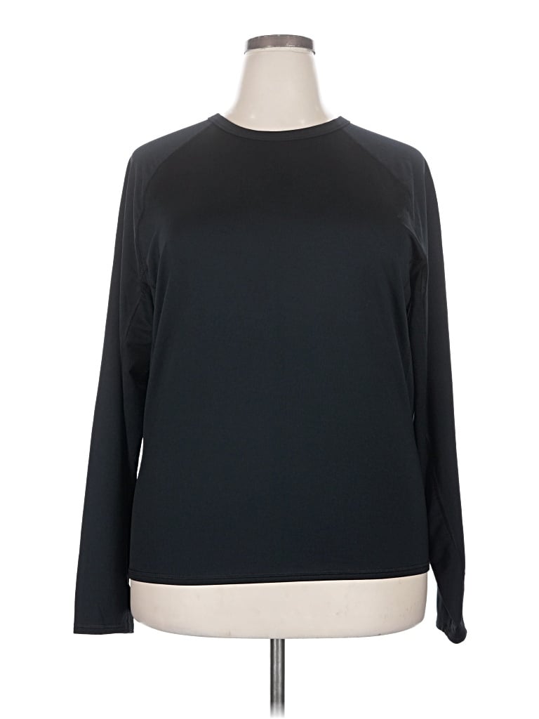 Pre-owned All In Motion Long Sleeve Top Black Crew Neck Tops