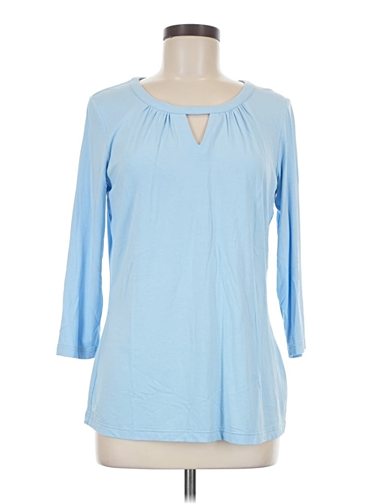 Pre-owned Doncaster Collection 3/4 Sleeve Top Blue Keyhole Neckline Tops