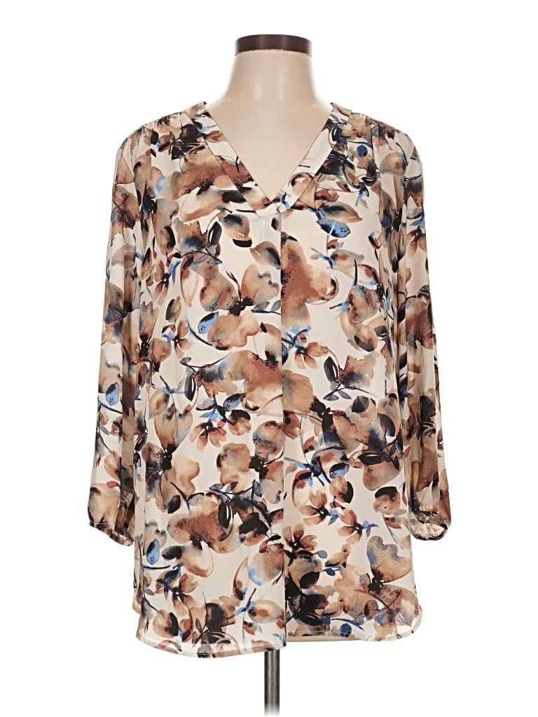 Pre-owned Jones New York 3/4 Sleeve Blouse In Tan