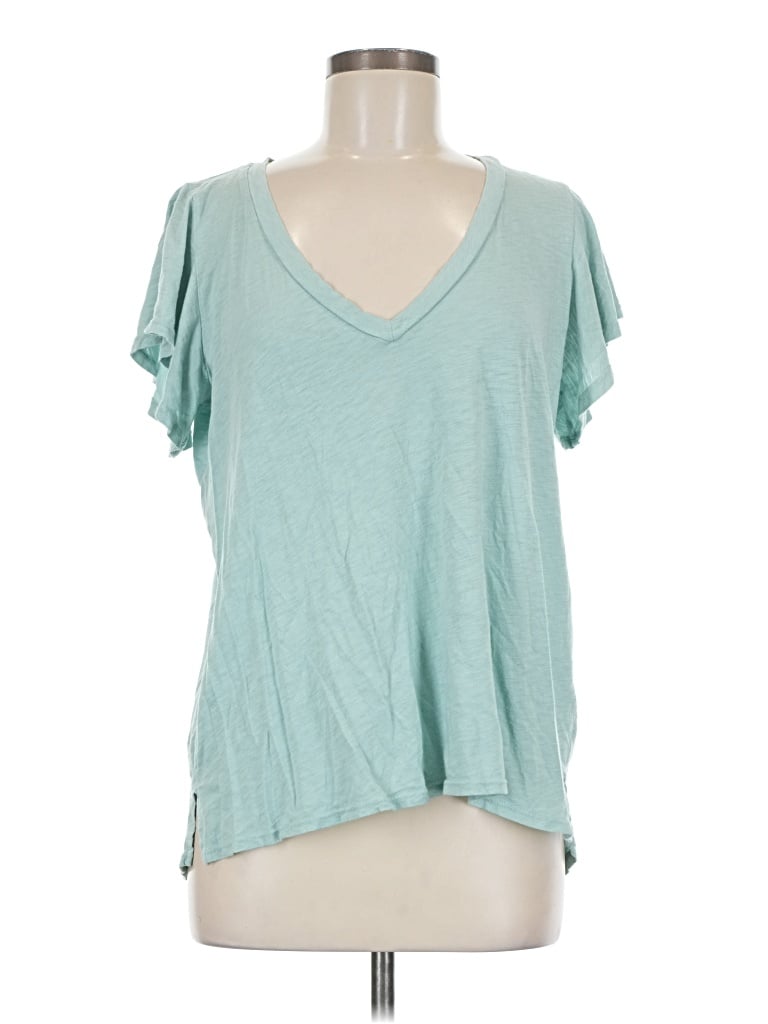 Pre-owned T.la Short Sleeve Top Teal V-neck Tops