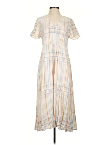 Madewell Linen-Blend Clara Midi Dress in Plaid (view 1)
