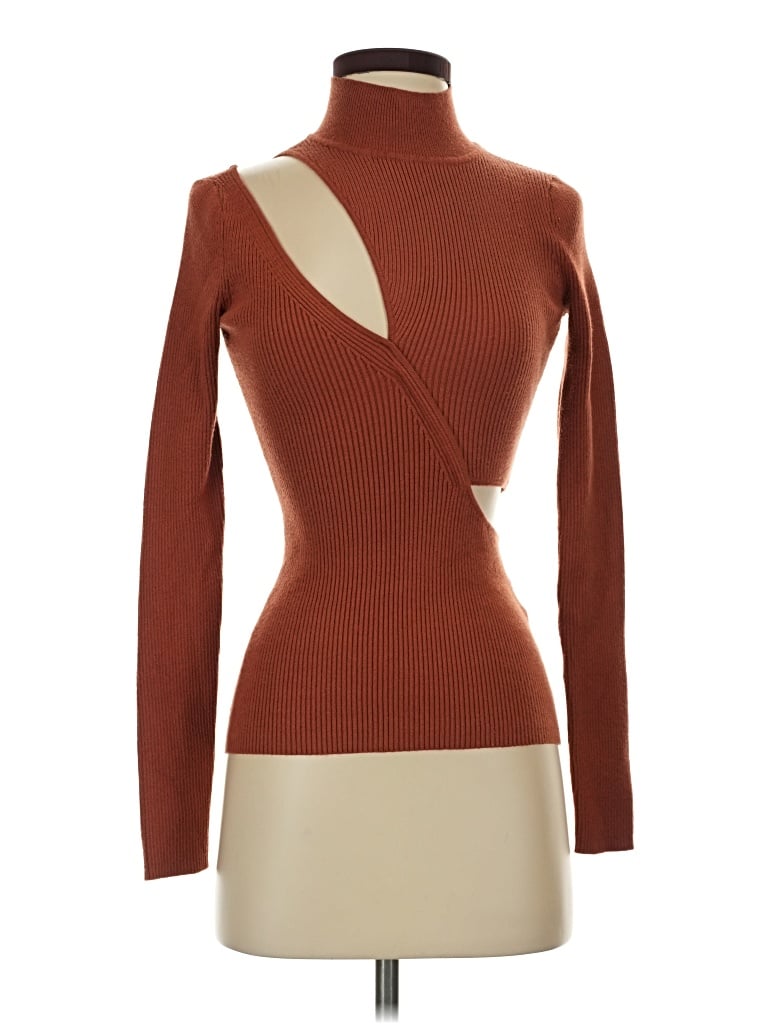 Pre-owned Michael Costello X Revolve Long Sleeve Top Brown Turtleneck Tops