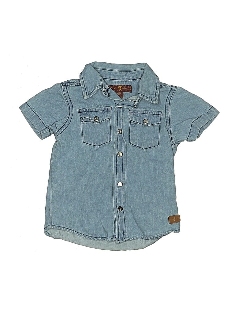 Pre-owned 7 For All Mankind Kids' Short Sleeve Button Down Shirt In Blue