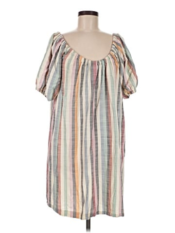 Madewell Puff-Sleeve Trapeze Mini Dress in Rainbow Stripe (view 1)