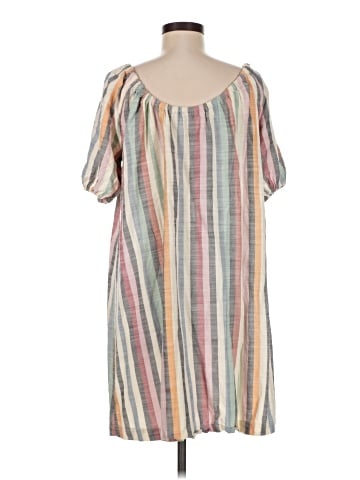 Madewell Puff-Sleeve Trapeze Mini Dress in Rainbow Stripe (view 2)