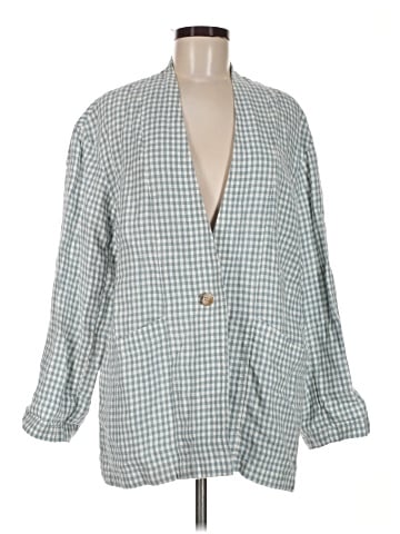 Madewell Linen Collarless Blazer in Gingham Check (view 1)