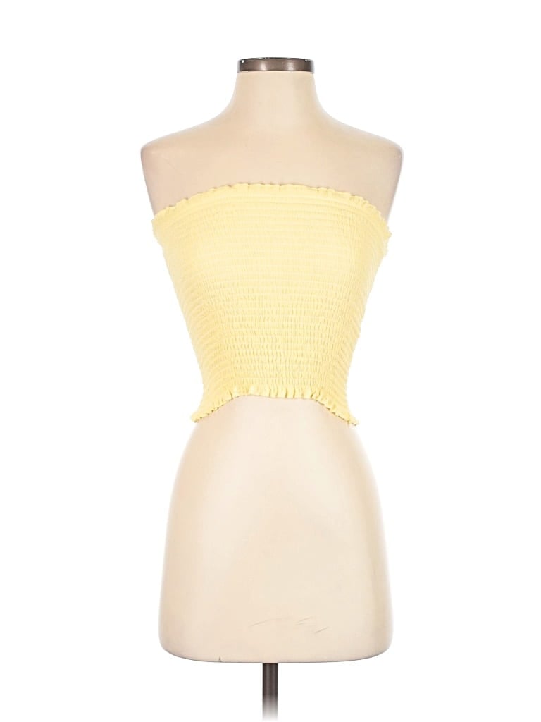 Pre-owned White Fox Tube Top Yellow Strapless Neckline Tops