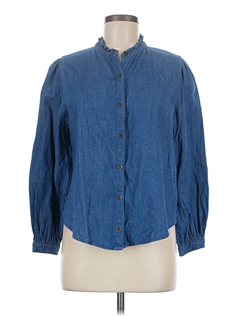 Pre-owned Old Navy 3/4 Sleeve Button Down Shirt In Blue
